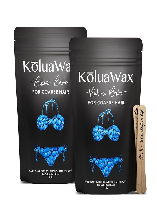 KoluaWax كولوا واكس - حبيبات الشمع الصلب لإزالة الشعر - تركيبة للشعر الخشن - للوجه، البرازيلي، الإبطين، الظهر والصدر، وشمع البكيني - ملح البحر والأمواج، 1lb إعادة تعبئة لأجهزة تدفئة الشمع و10 عصي تطبيق كبيرة الحجم 2 عبوة - Image 1