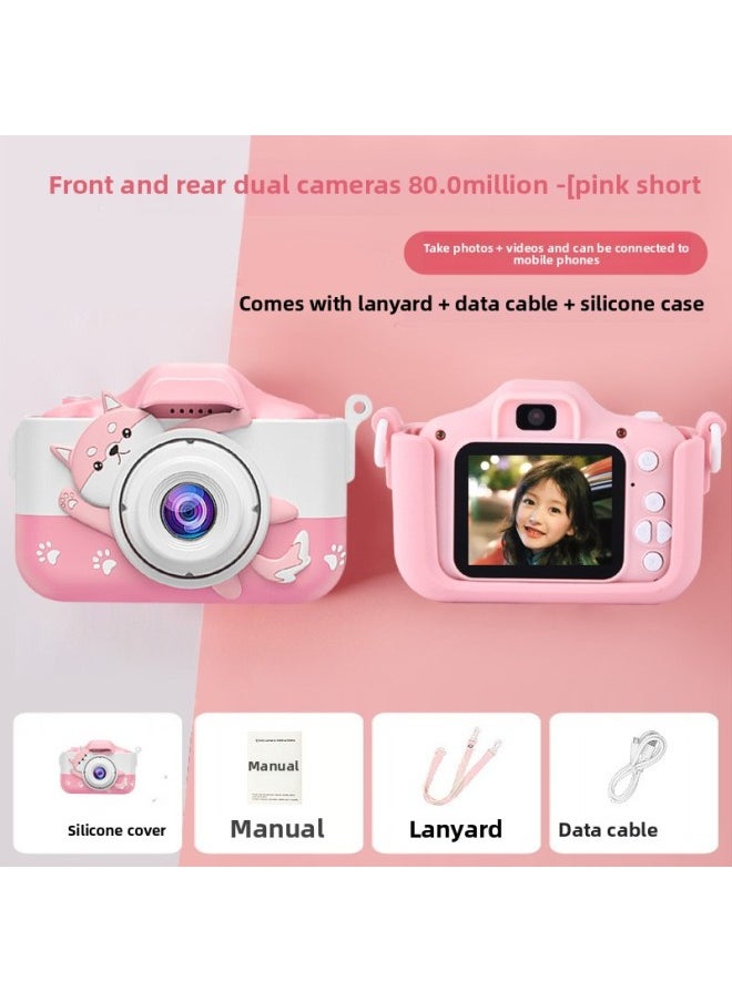 Children's Digital Small SLR Camera Front And Back HD Double-camera Cartoon Mini Camera-Color:X5S Beautiful Short Cat Pink  - Image 1