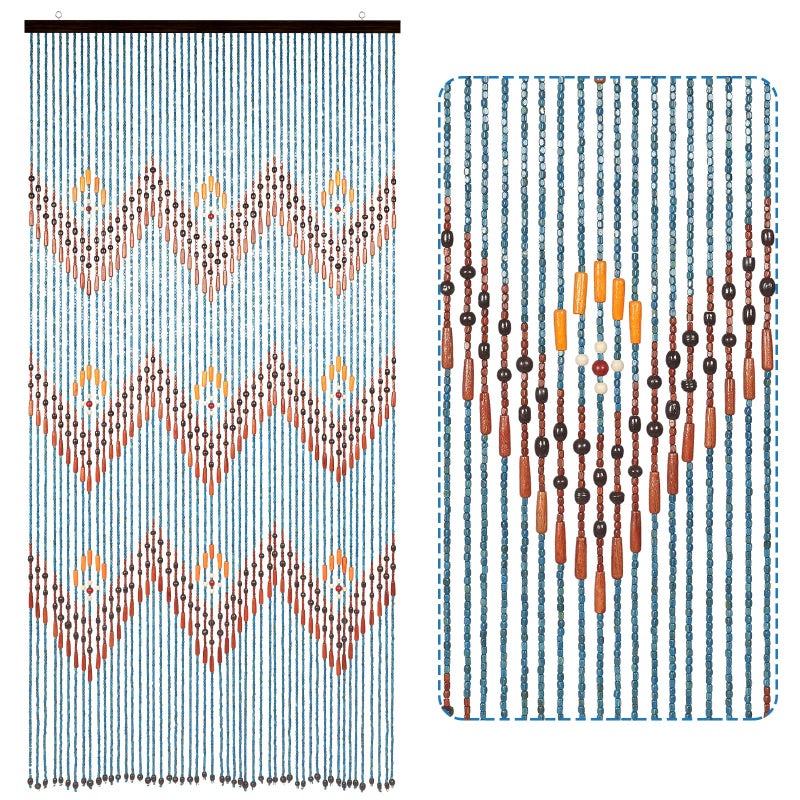 Osunnus Osunnus Boho Bamboo Beaded Curtain 355 x 75 Inches 52 Strands Handmade Hanging Wooden Door Beads Hippie Curtains Room Divider for Doorway Window Home Decor Blue