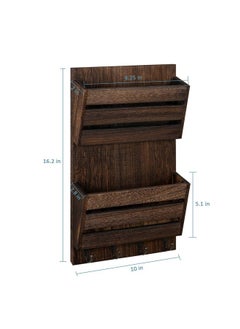 BTY Mail Holder For Wall Wooden Mail Sorter With 4 Key Hooks 2Slot Wall Mounted Mail Sorter Letter Bills Newspaper Magazine Organizer For Entryroom Hallway Office Garage Rustic Brown  - Image 2