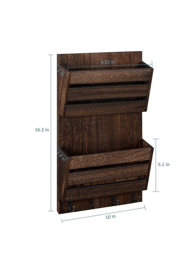 BTY Mail Holder For Wall Wooden Mail Sorter With 4 Key Hooks 2Slot Wall Mounted Mail Sorter Letter Bills Newspaper Magazine Organizer For Entryroom Hallway Office Garage Rustic Brown  - Image 2