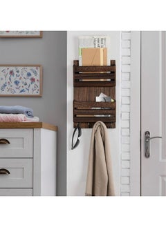 BTY Mail Holder For Wall Wooden Mail Sorter With 4 Key Hooks 2Slot Wall Mounted Mail Sorter Letter Bills Newspaper Magazine Organizer For Entryroom Hallway Office Garage Rustic Brown  - Image 5