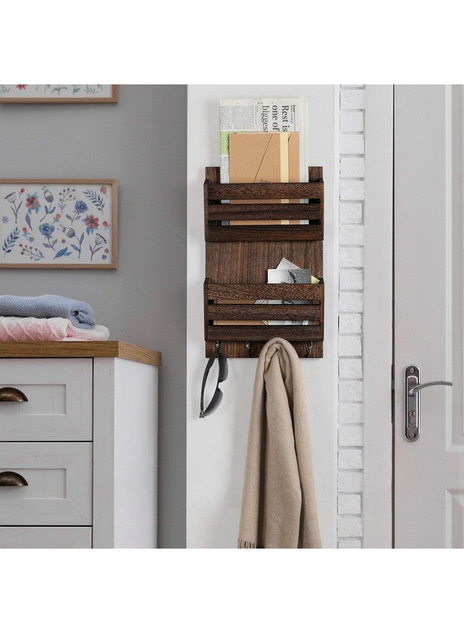 BTY Mail Holder For Wall Wooden Mail Sorter With 4 Key Hooks 2Slot Wall Mounted Mail Sorter Letter Bills Newspaper Magazine Organizer For Entryroom Hallway Office Garage Rustic Brown  - Image 5