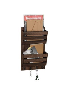 BTY Mail Holder For Wall Wooden Mail Sorter With 4 Key Hooks 2Slot Wall Mounted Mail Sorter Letter Bills Newspaper Magazine Organizer For Entryroom Hallway Office Garage Rustic Brown  - Image 1