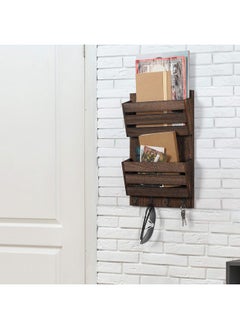 BTY Mail Holder For Wall Wooden Mail Sorter With 4 Key Hooks 2Slot Wall Mounted Mail Sorter Letter Bills Newspaper Magazine Organizer For Entryroom Hallway Office Garage Rustic Brown  - Image 3