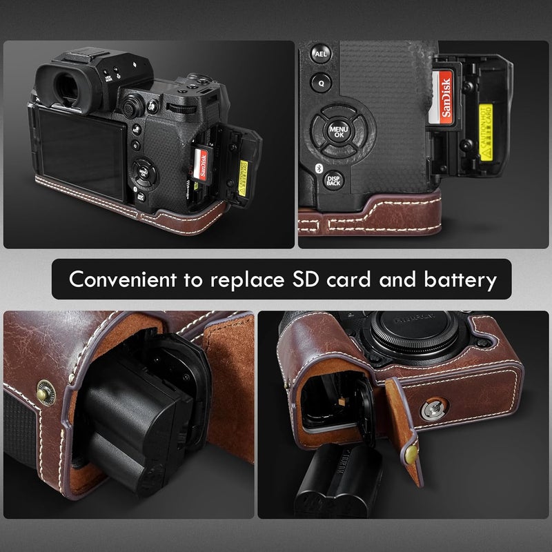 Rieibi XH2S XH2 Case  Quality PU Leather Half Case for Fujifilm XH2S XH2 Digital Camera  Body Protective Grip Case for Fuji XH2s XH2  Coffee - Image 5