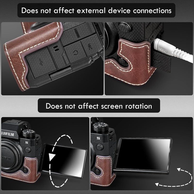 Rieibi XH2S XH2 Case  Quality PU Leather Half Case for Fujifilm XH2S XH2 Digital Camera  Body Protective Grip Case for Fuji XH2s XH2  Coffee - Image 4