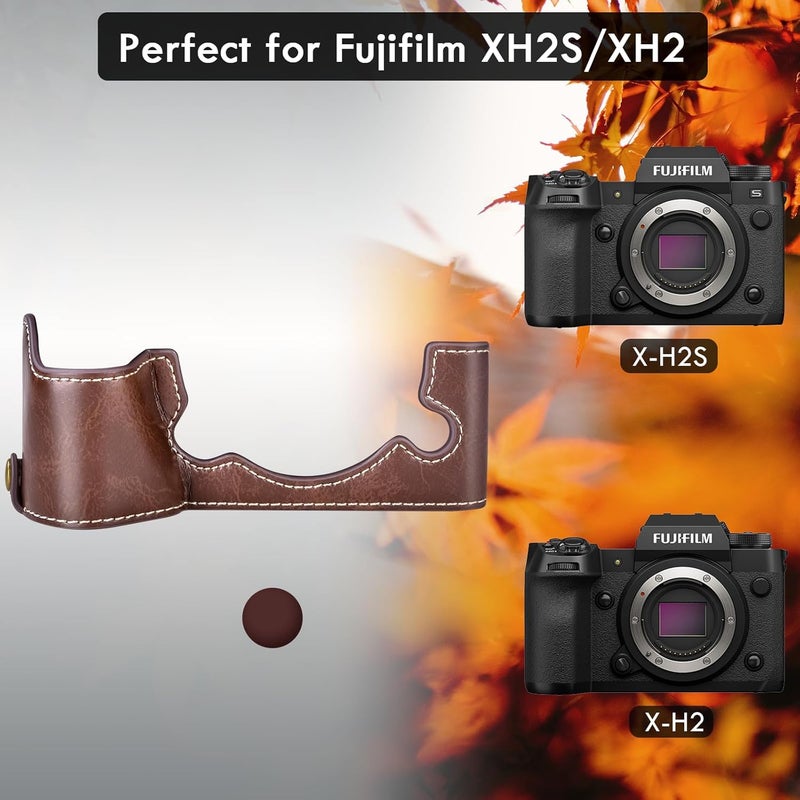 Rieibi XH2S XH2 Case  Quality PU Leather Half Case for Fujifilm XH2S XH2 Digital Camera  Body Protective Grip Case for Fuji XH2s XH2  Coffee - Image 2