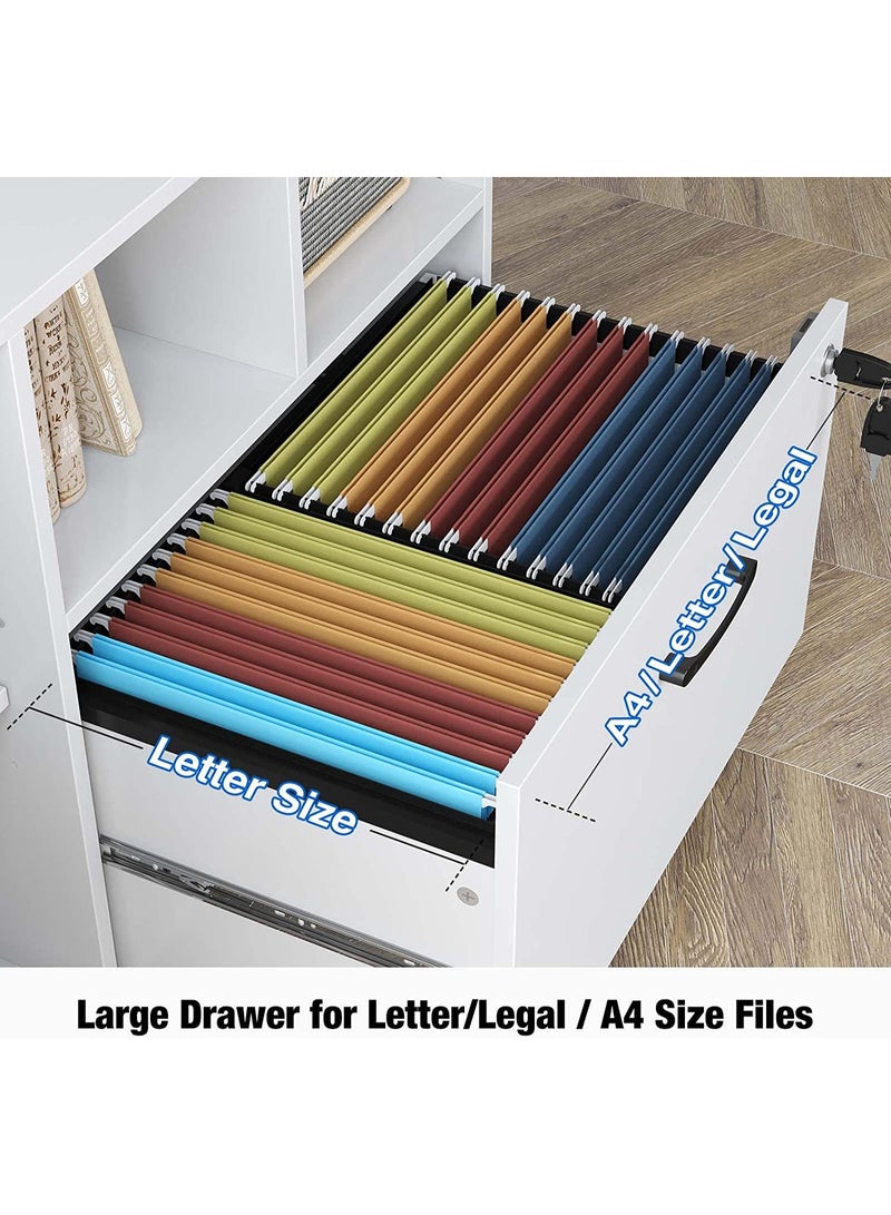 خزانة جانبية خشبية، خزانة تخزين عصرية، خزانة مستندات أرضية بعجلات، خزائن ملفات، خزانة مكتب بقفل، 70*39.5*65.5 سم (أبيض، WJG004) - Image 5