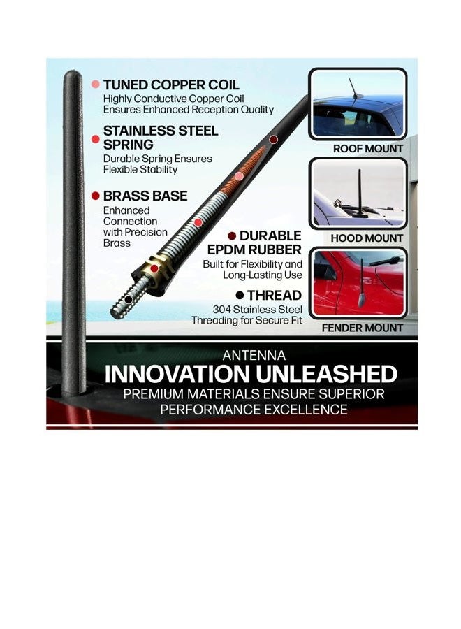Votex The Original 6 3/4 Inch - Car Wash Proof Short EPDM Rubber Antenna - USA Stainless Steel Threading - Powerful Internal Copper Coil/Premium Reception - Image 3