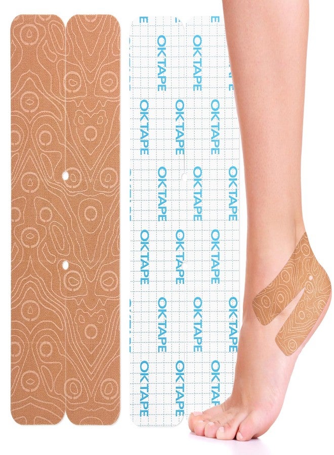 OK TAPE Kinesiology Tape for Ankle - 10 Precut Strips | Professional-Grade Water-Resistant & Breathable Ankle Tape for Sports Injury Recovery, Support, 10pcs, Beige - Image 1