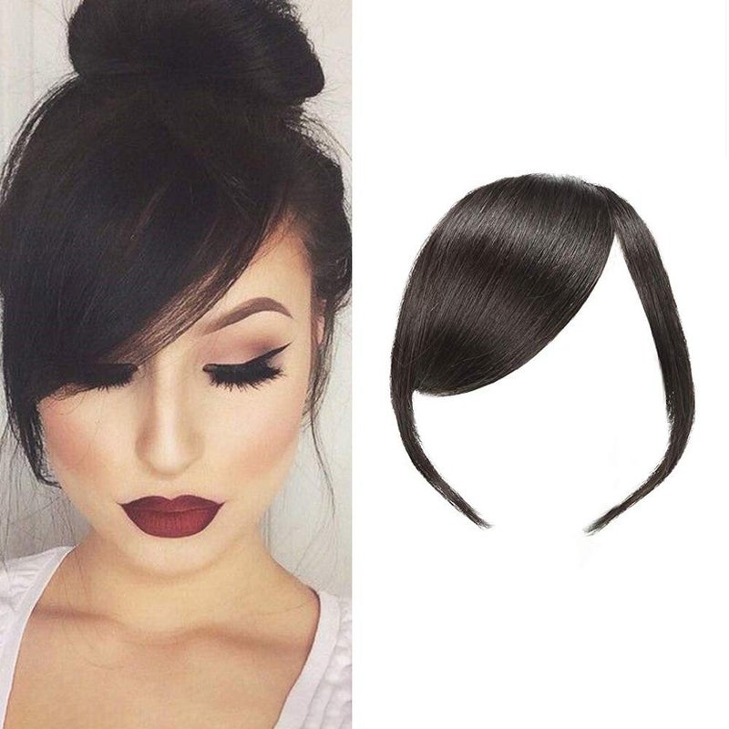 Dsoar Thick Side Bangs Clip In Real Human Hair Bangs Natural Clip On Side Bangs Straight Fringe Hair Extensions(Natural Black Color,With Temples) - Image 1
