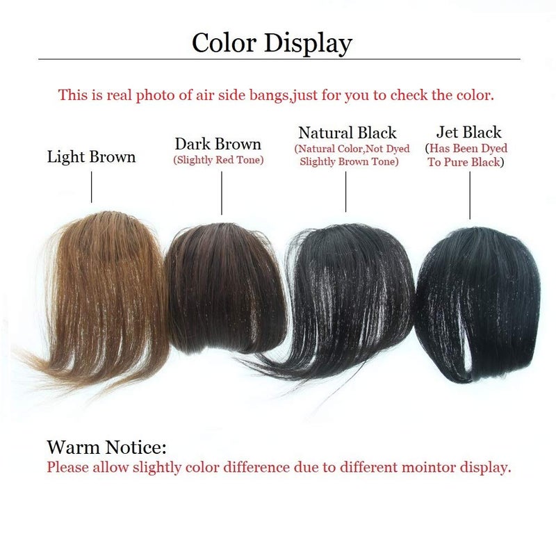 Dsoar Thick Side Bangs Clip In Real Human Hair Bangs Natural Clip On Side Bangs Straight Fringe Hair Extensions(Natural Black Color,With Temples) - Image 2
