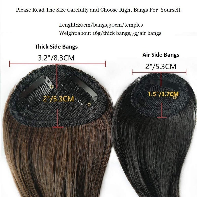 Dsoar Thick Side Bangs Clip In Real Human Hair Bangs Natural Clip On Side Bangs Straight Fringe Hair Extensions(Natural Black Color,With Temples) - Image 3