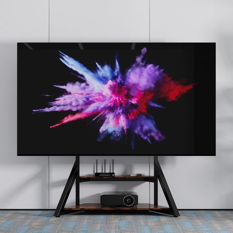 Floor TV Stand with Mount: Black TV Stand 2 Tier for 65-100 inch TV Table with Open Storage Floor TV Screen Holder Holds up to 100KG Max VESA 800x600MM - Image 1
