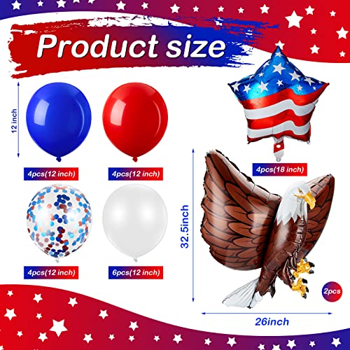 Sosation 24 Pcs 250th Anniversary Patriotic Eagle Balloon USA Red Blue and White Balloons Memorial Day Party Decorations Large Eagle Foil Balloons Fourth of July Star American Flag Decor for Birthday Party - Image 5