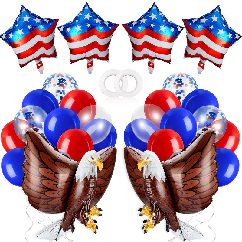 Sosation 24 Pcs 250th Anniversary Patriotic Eagle Balloon USA Red Blue and White Balloons Memorial Day Party Decorations Large Eagle Foil Balloons Fourth of July Star American Flag Decor for Birthday Party - Image 3
