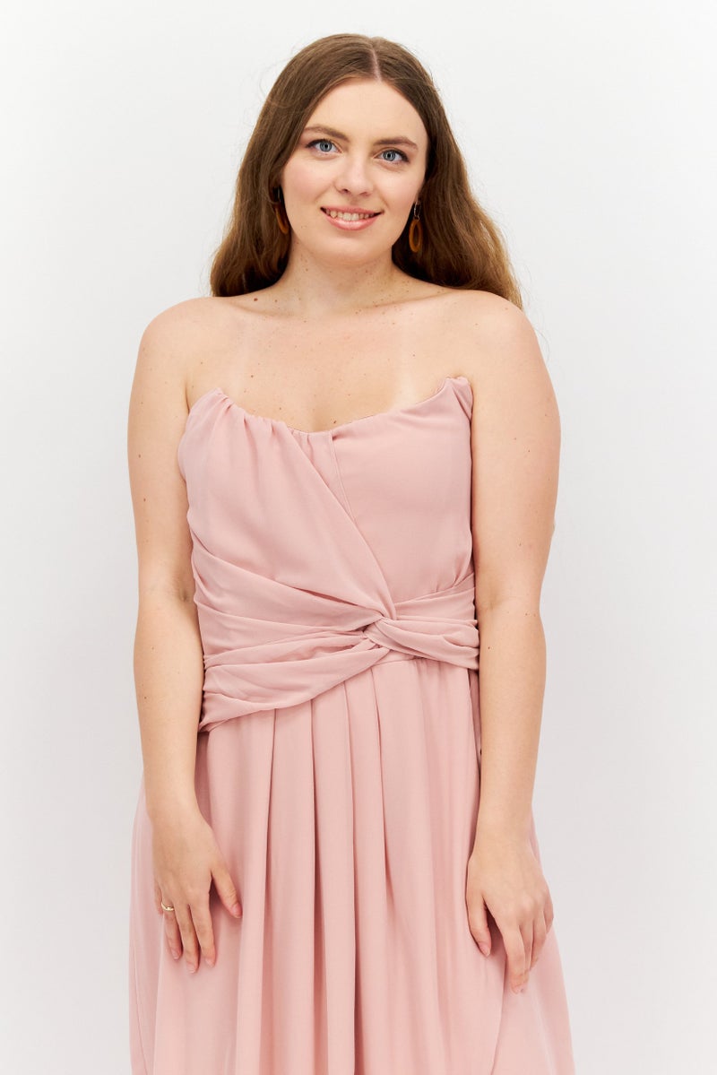 TFNC Women Plus Size Plain Midi Casual Dress, Pink - Image 3