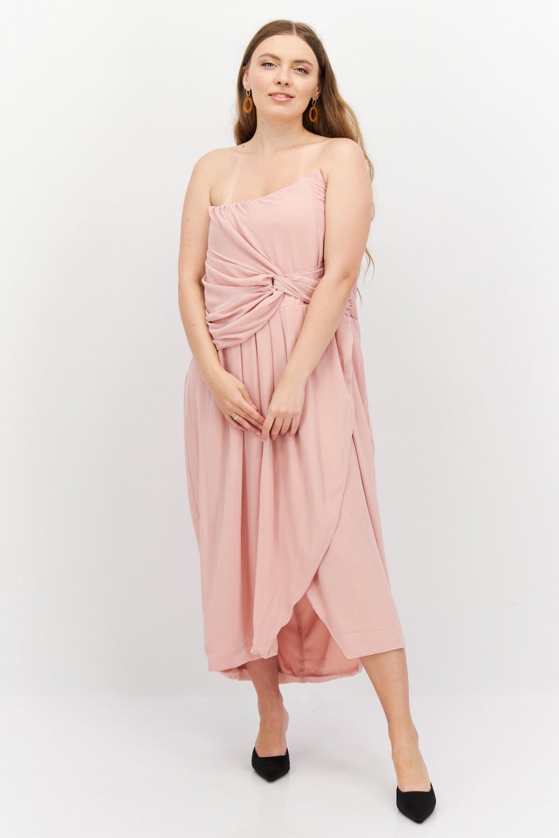 TFNC Women Plus Size Plain Midi Casual Dress, Pink - Image 1