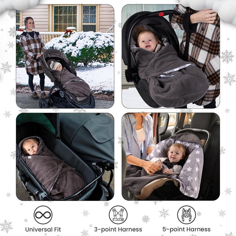 Swaddyl Car Seat Blankets for Babies Winter - Stroller Footmuff Carseat Cover Baby 5 Point Harness - Swaddle Bunting Bag (Grey) - Image 5