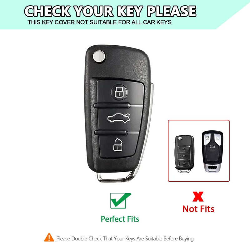 FT FUNTOR Car Key Cover for Audi with Keychain - 3 Button Silicone Key Case (Black Red) - Image 2