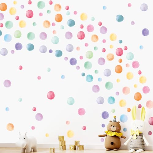 Kasubeso 201 Pcs Watercolor Polka Dots Wall Decals, Peel and Stick Boho Rainbow Wall Stickers, Multicolor Circle Wall Decor,Pastel Colorful Round Decoration for Girls Bedroom Kids Nursery Classroom Playroom - Image 3