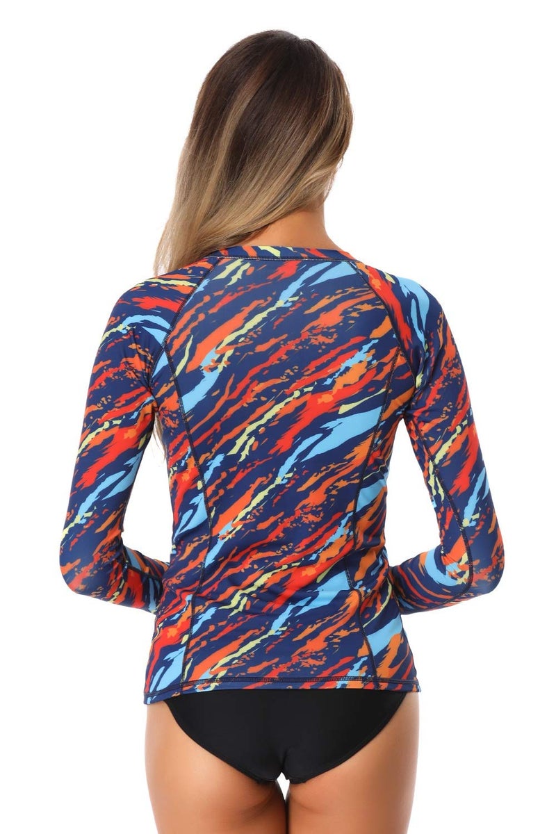 AXESEA Women Long Sleeve Rash Guard UPF 50+ UV Sun Protection Zip Front Swimsuit Shirt Printed Surfing Shirt Top Sunshine 4 - Image 4
