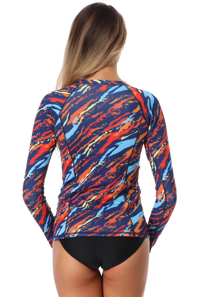 AXESEA Women Long Sleeve Rash Guard UPF 50+ UV Sun Protection Zip Front Swimsuit Shirt Printed Surfing Shirt Top Sunshine 4 - Image 5