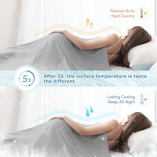 EASELAND Cooling Comforter Twin, Cold Touch Fabric Absorbs Body Heat, Double-Sided Cool Design Soft Fluffy Cooling Blanket for Night Sweats Hot Sleeper (Grey, Twin(68"X90")) - Image 4