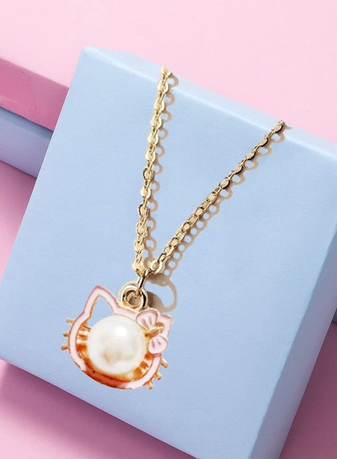 fabula by OOMPH Jewellery Baby Pink Cute Hello Kitty Enamel Pendant Necklace Chain For Kids Baby Girls & Women Stylish Latest - Image 3