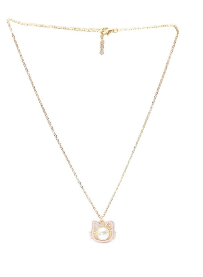 fabula by OOMPH Jewellery Baby Pink Cute Hello Kitty Enamel Pendant Necklace Chain For Kids Baby Girls & Women Stylish Latest - Image 2
