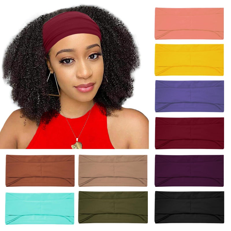 RITOPER Black 10 Pack Yoga Workout Headbands for Women and Girls, Wide Elastic Thick Head Bands Turban Head Wrap, Non Slip No Headache Sweat Bands for Hiking, Tennis, Cycling, Running - Image 1