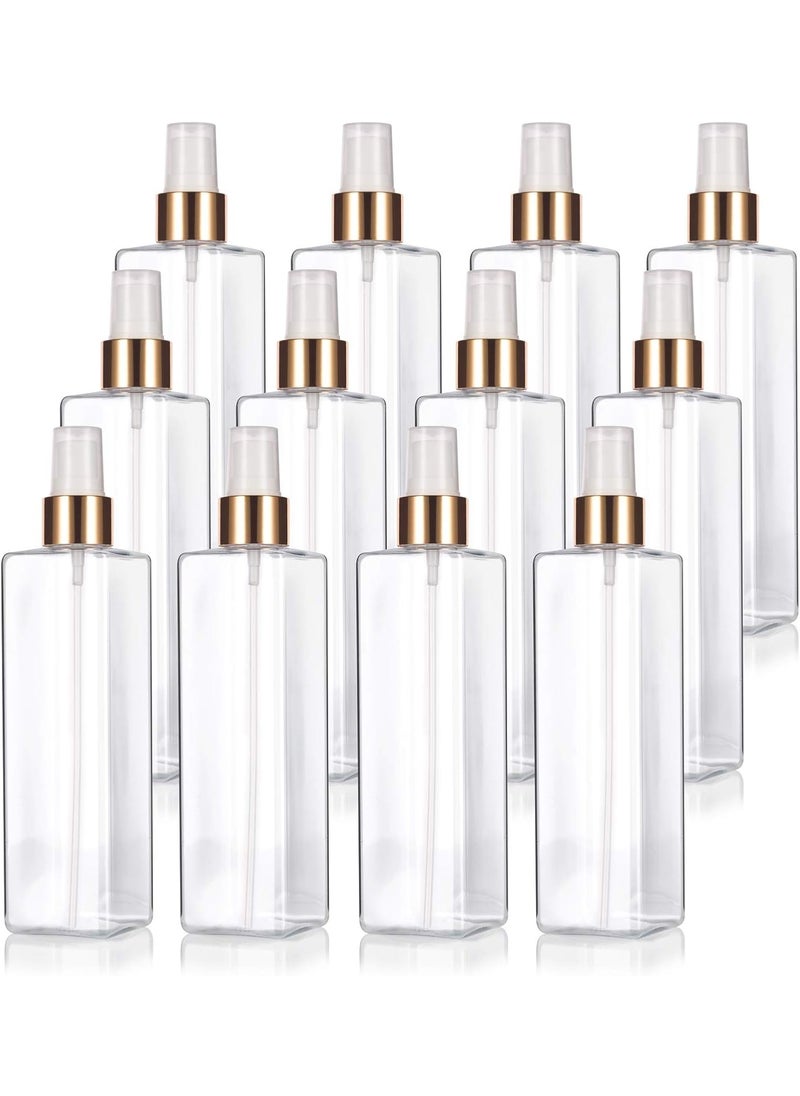 JUVITUS JUVITUS 8 oz Clear Plastic PET Square Bottle with Gold Mist Spray (12 pack) 