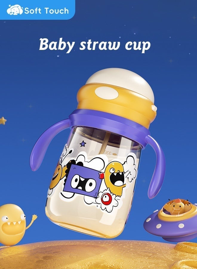 Soft Touch 330ml Baby Straw Cup, Leakproof Toddler Training Cup with Handles & Safety Lock, PPSU Straw Sippy Cup with Adjustable Strap, Spill Proof Baby Drinking Bottle for Home, School and Travel - Image 2