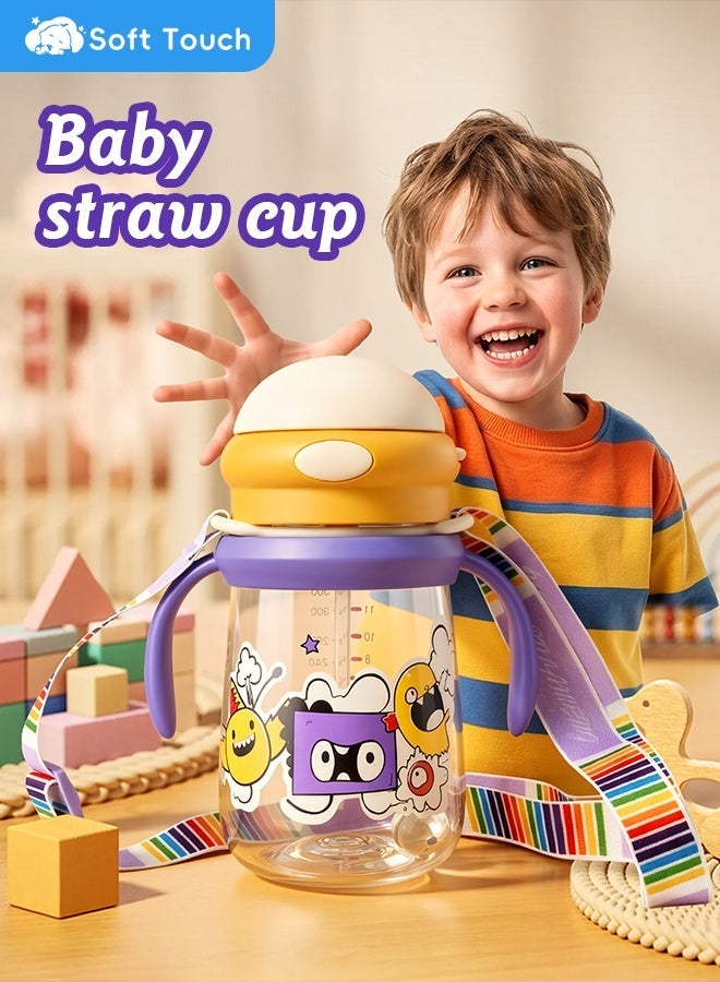 Soft Touch 330ml Baby Straw Cup, Leakproof Toddler Training Cup with Handles & Safety Lock, PPSU Straw Sippy Cup with Adjustable Strap, Spill Proof Baby Drinking Bottle for Home, School and Travel - Image 1
