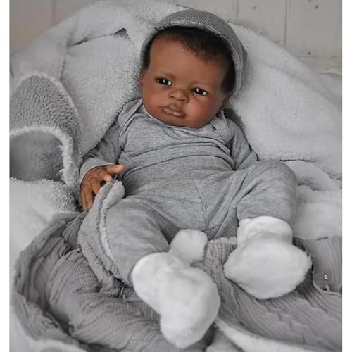 Zero Pam Reborn Baby Dolls Black Boys 20 Inch Black Baby Dolls Realistic Reborn Boy Doll with Natural Hair Real Looking Silicone Babies Cloth Body for Girl Boy Toys - Image 1