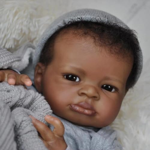 Zero Pam Reborn Baby Dolls Black Boys 20 Inch Black Baby Dolls Realistic Reborn Boy Doll with Natural Hair Real Looking Silicone Babies Cloth Body for Girl Boy Toys - Image 5