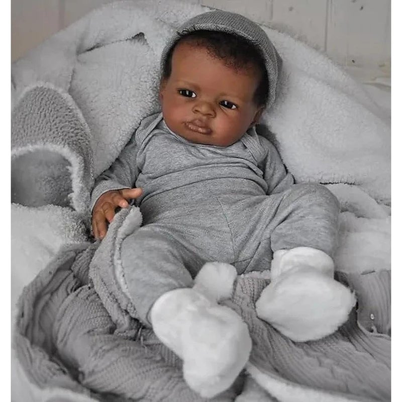 Zero Pam Reborn Baby Dolls Black Boys 20 Inch Black Baby Dolls Realistic Reborn Boy Doll with Natural Hair Real Looking Silicone Babies Cloth Body for Girl Boy Toys - Image 3