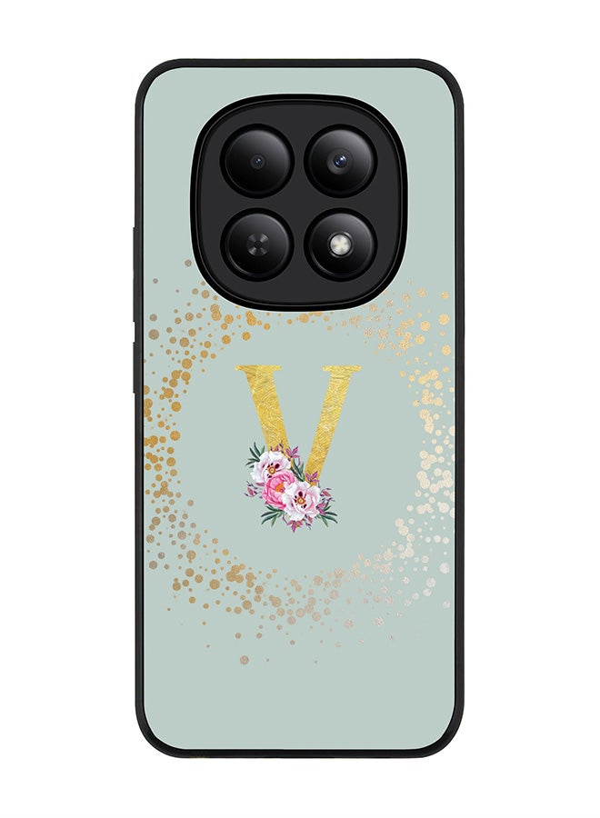 For Xiaomi Redmi Note 15 4G Case,Slim fit Camera Protection, Shockproof Thin Phone cover  - Custom Monogram Floral - V  (Light Grey )