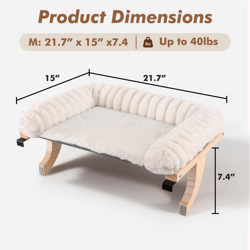 valigogo Cloud-Soft Cat Window Sill Perch with Zipper Designed Cushioned Bed, Supportive Cat Window Seat with Premium Solid Wood & Sturdy Metal Frame, Pet Hammock Bed for Large Cats (Medium, White) - Image 4