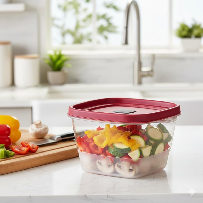 Tribello BPA-Free Plastic Food Storage Set, Red Vented Lids - Microwave, Dishwasher Safe: Perfect for Meal Prep, Leftovers, and Kitchen Organization (3 x 7-Cup) - Image 2