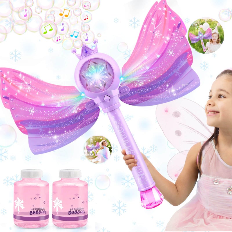 Britik Bubble Wands for Kids Girls LED Light Music Bubble Machine 3 AA Batteries 2 Bubble Solutions Outdoor Party Birthday Toys for Toddlers Gift for 3 4 5 6 7 8 Year Old Girls Purple - Image 3