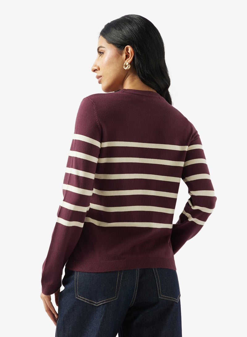 فيرو مودا سبا بلوفر سادة بأكمام طويلة ورقبة دائرية - Image 2