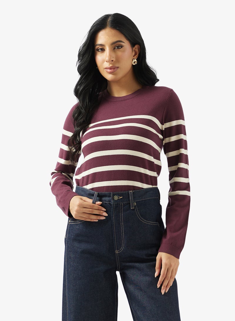 فيرو مودا سبا بلوفر سادة بأكمام طويلة ورقبة دائرية - Image 1