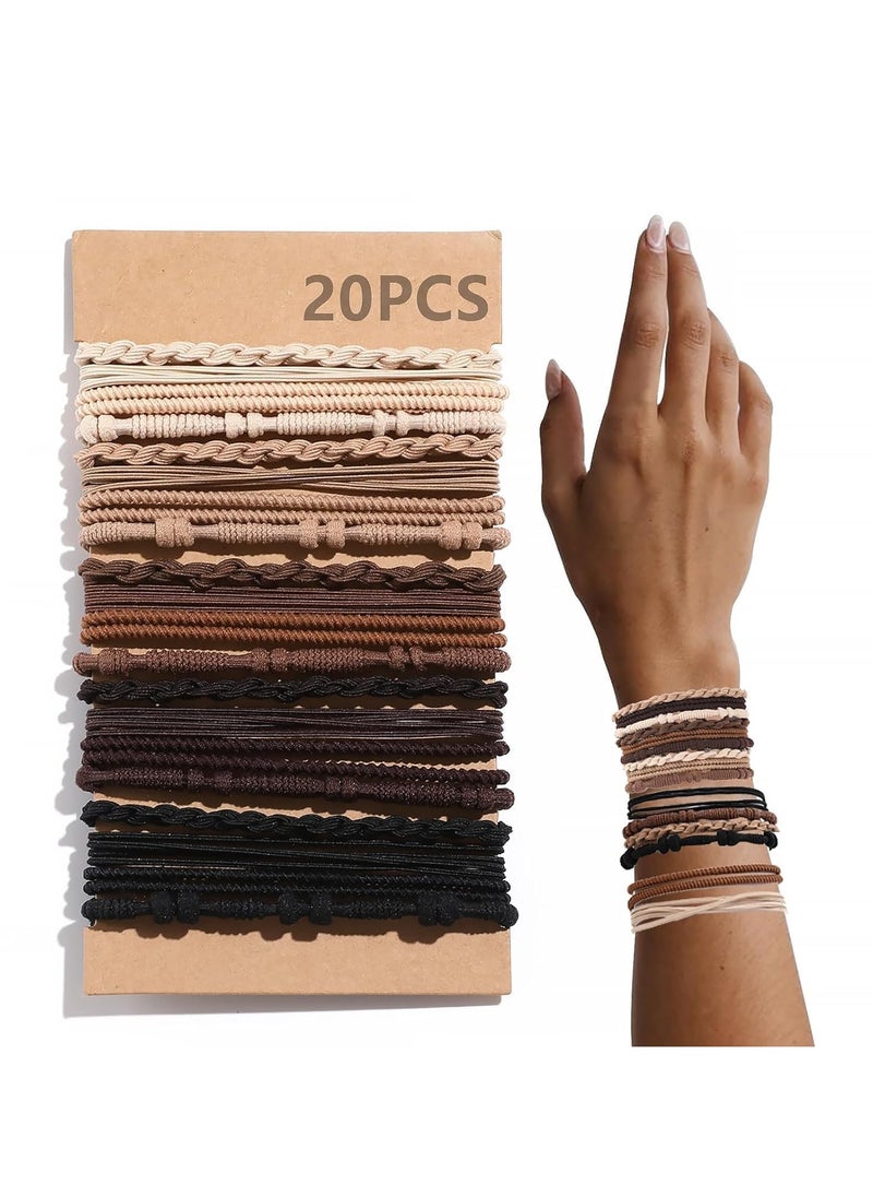Goolsky 20 PCS Hair Accessories, Brown Boho Bracelets for Thick or Thin Hair, 4 Styles Ponytail Holders, 2.36" No-Damage Hair Ties  - Image 1