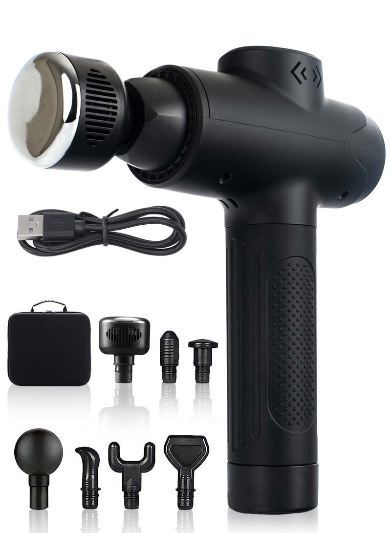 EqiEch Hot And Cold Head Massage Gun, Deep Tissue Impact Massager With Heated Head For Pain Relief, 12-Level Intensity Control Mode, 7 Replaceable Massage Heads, Fascia Gun Set With Handbag. - Image 1