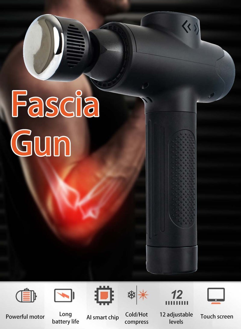 EqiEch Hot And Cold Head Massage Gun, Deep Tissue Impact Massager With Heated Head For Pain Relief, 12-Level Intensity Control Mode, 7 Replaceable Massage Heads, Fascia Gun Set With Handbag. - Image 2