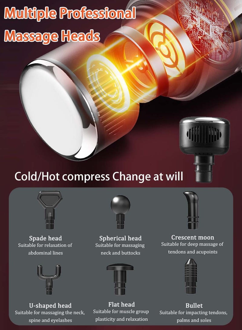 EqiEch Hot And Cold Head Massage Gun, Deep Tissue Impact Massager With Heated Head For Pain Relief, 12-Level Intensity Control Mode, 7 Replaceable Massage Heads, Fascia Gun Set With Handbag. - Image 3