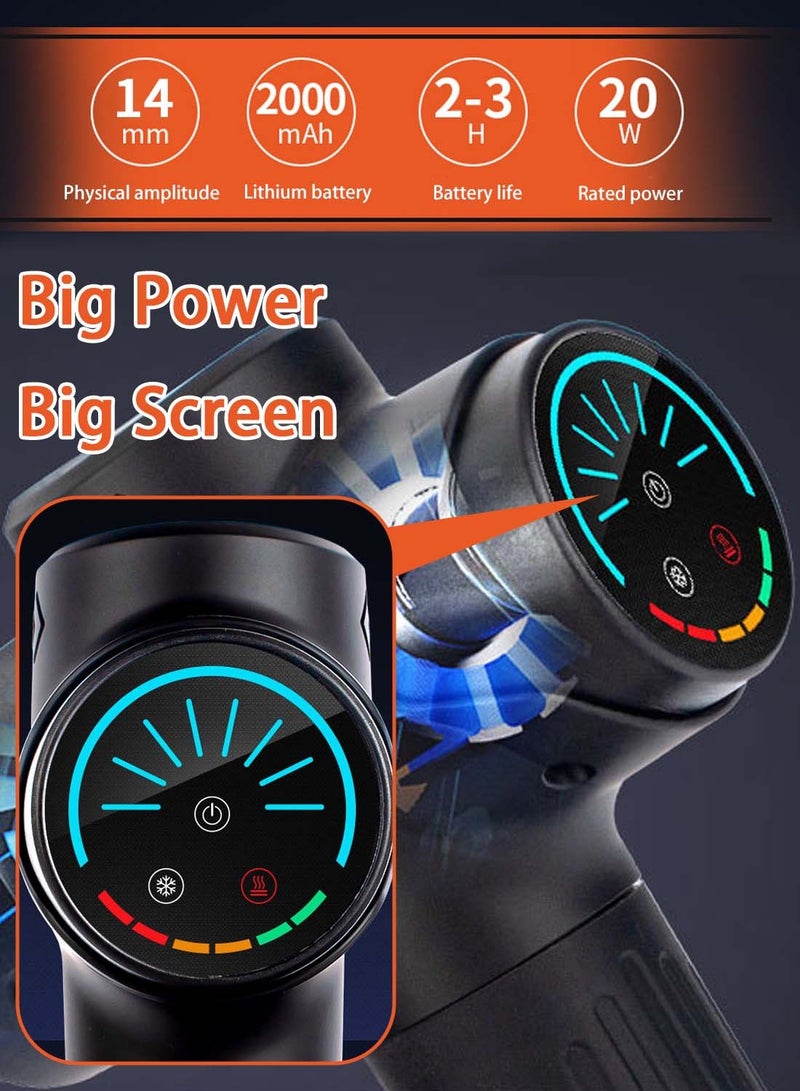 EqiEch Hot And Cold Head Massage Gun, Deep Tissue Impact Massager With Heated Head For Pain Relief, 12-Level Intensity Control Mode, 7 Replaceable Massage Heads, Fascia Gun Set With Handbag. - Image 4