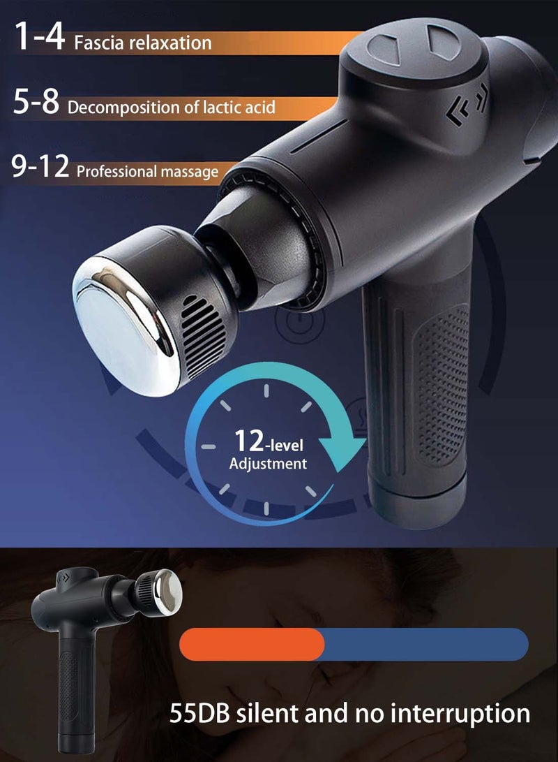 EqiEch Hot And Cold Head Massage Gun, Deep Tissue Impact Massager With Heated Head For Pain Relief, 12-Level Intensity Control Mode, 7 Replaceable Massage Heads, Fascia Gun Set With Handbag. - Image 5